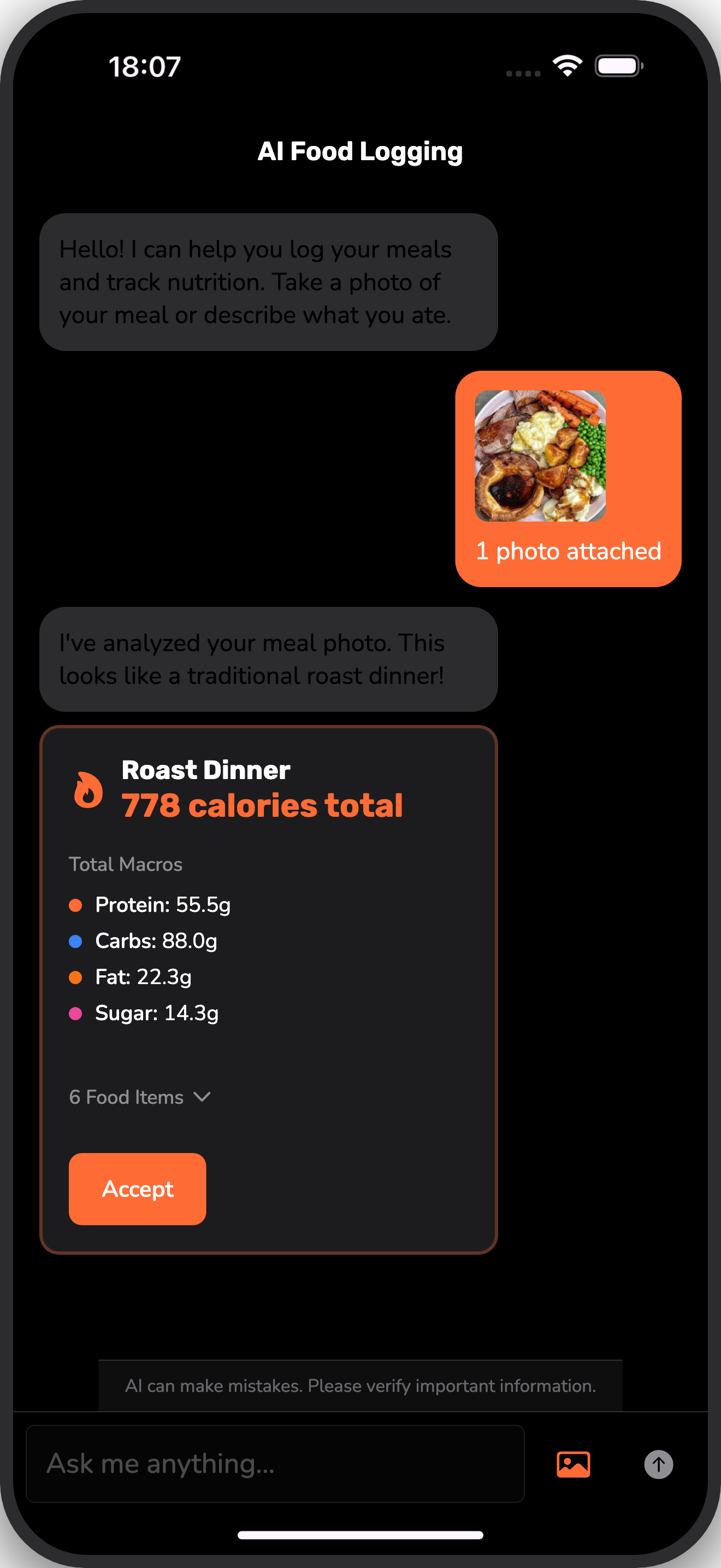 AI food logging feature analyzing meal photos for instant nutritional analysis