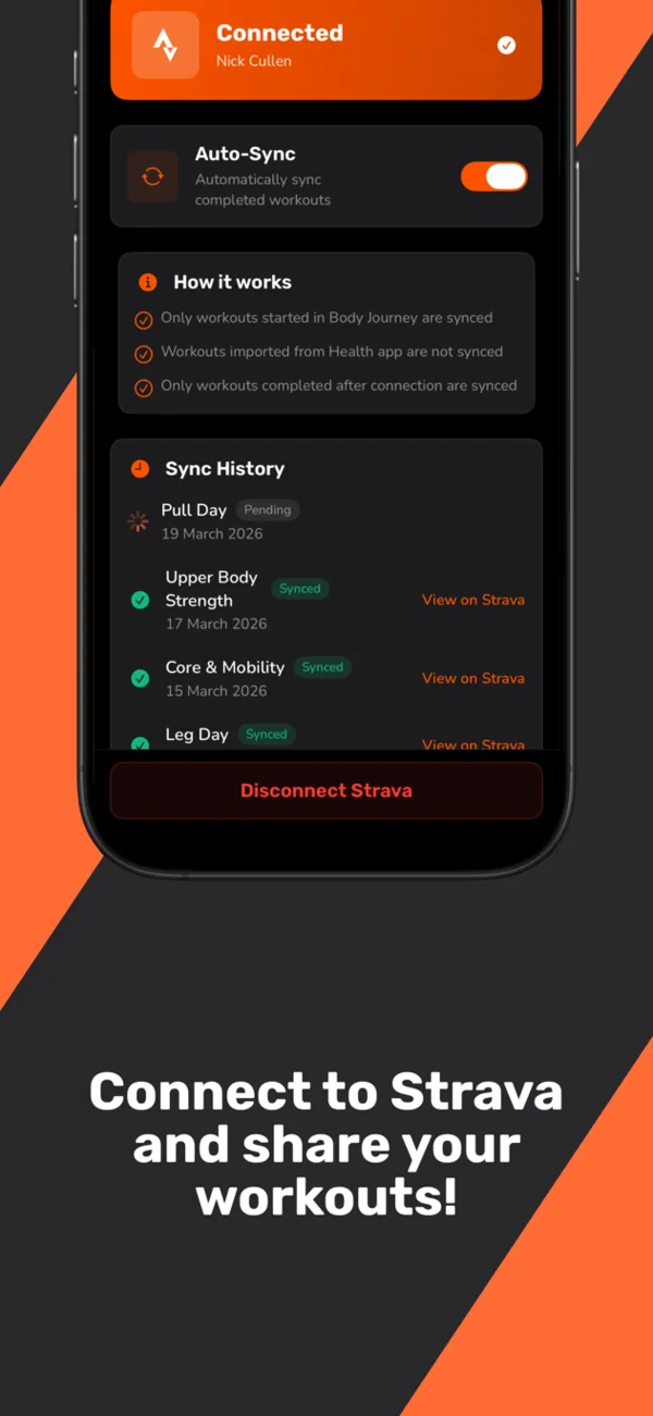 Connect to Strava and share your completed workouts