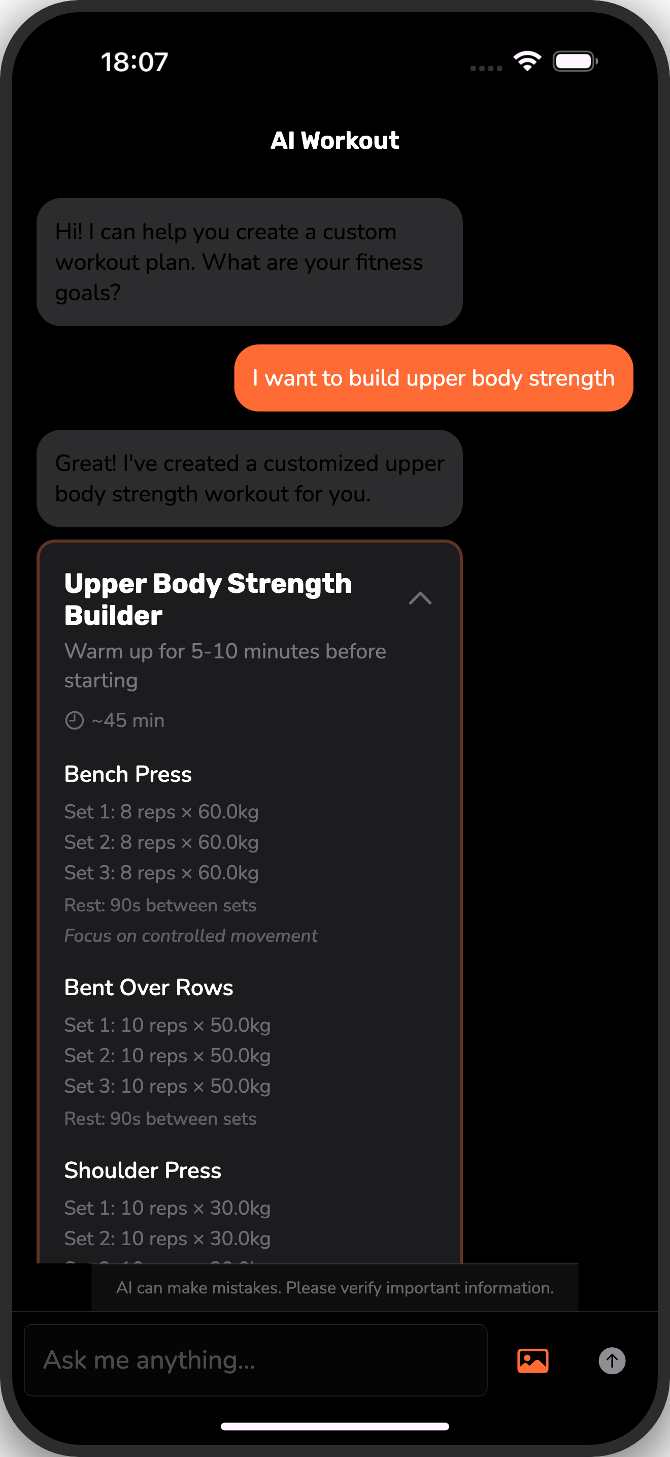 AI workout generator creating personalized plans through conversation